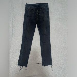 Flying Monkey Buttoned Black Denim Jeans w/ Frayed Hem